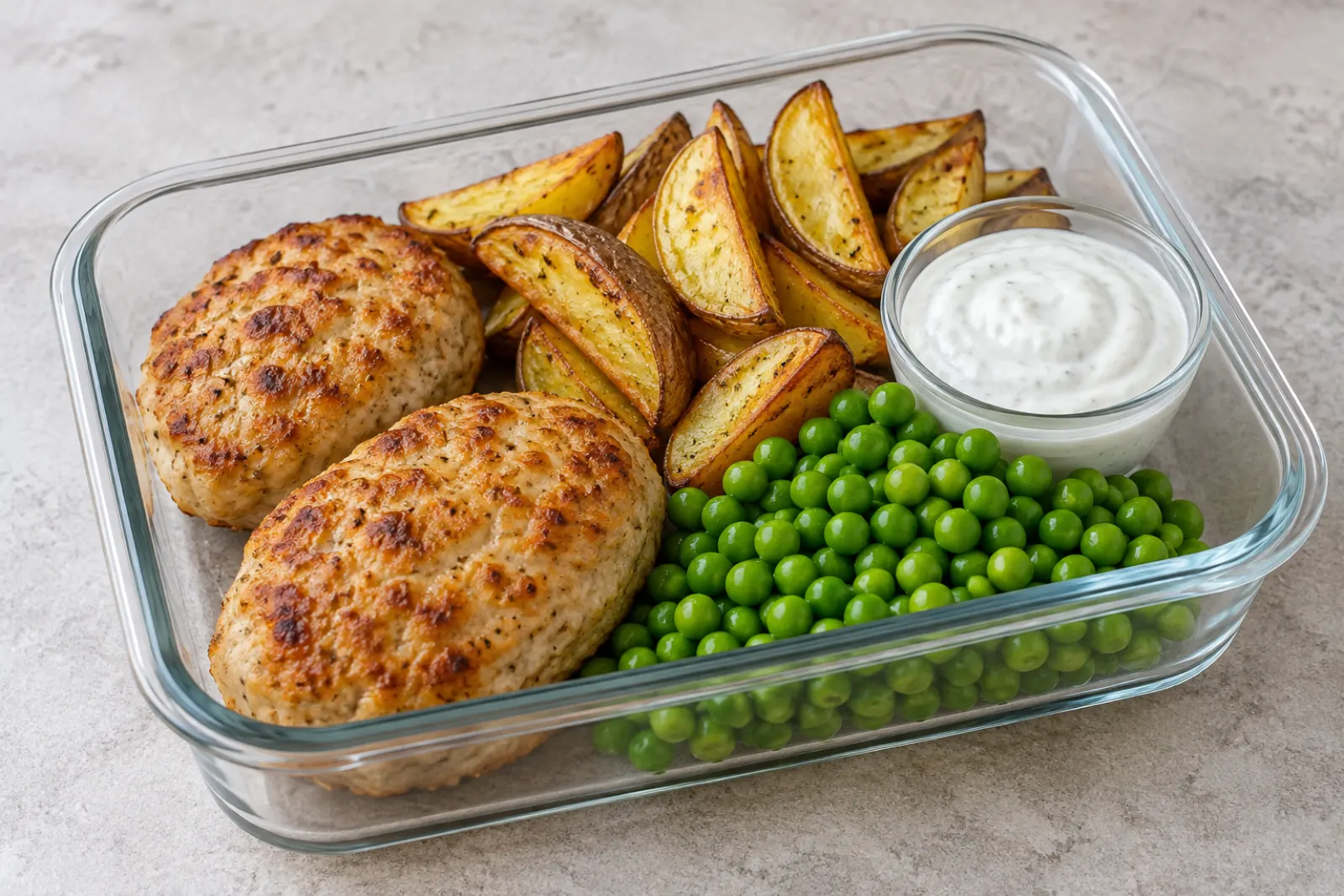 Kycklingbiffar med potatis och ärtor