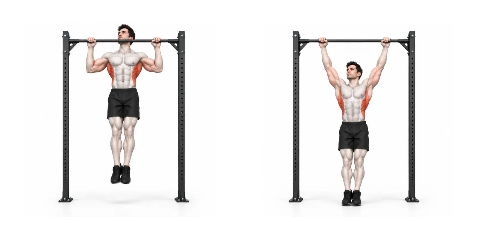 Negativa pull-ups: toppläget med hakan över stången och långsam sänkning till raka armar