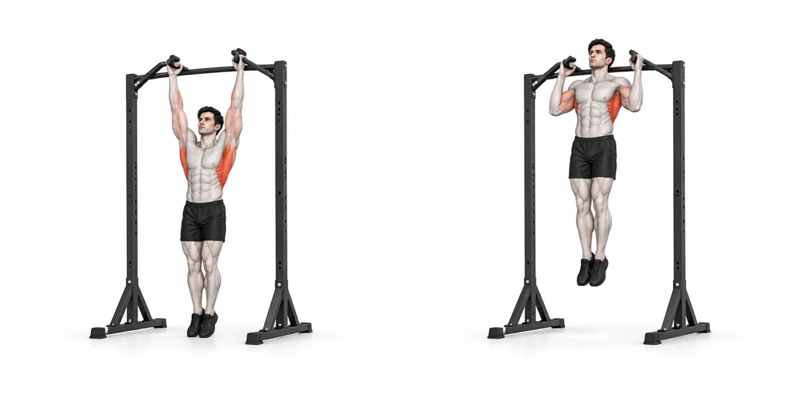 Pull-ups med neutralt grepp: hängande och hakan över handtagen